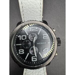 Rocawear Black Tone Black Dial White Leather Band Men's Watch RM0209 Quartz